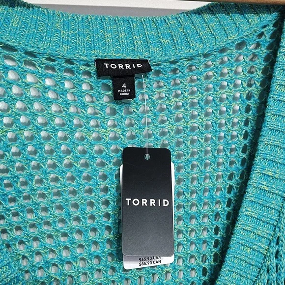 Torrid Open Stitch Pull Over Sweater V Neck Aqua 4XL - Picture 7 of 8